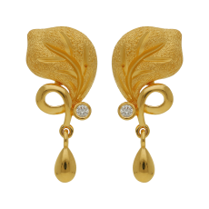 Leaf Design Drop Gold Stud With Stone